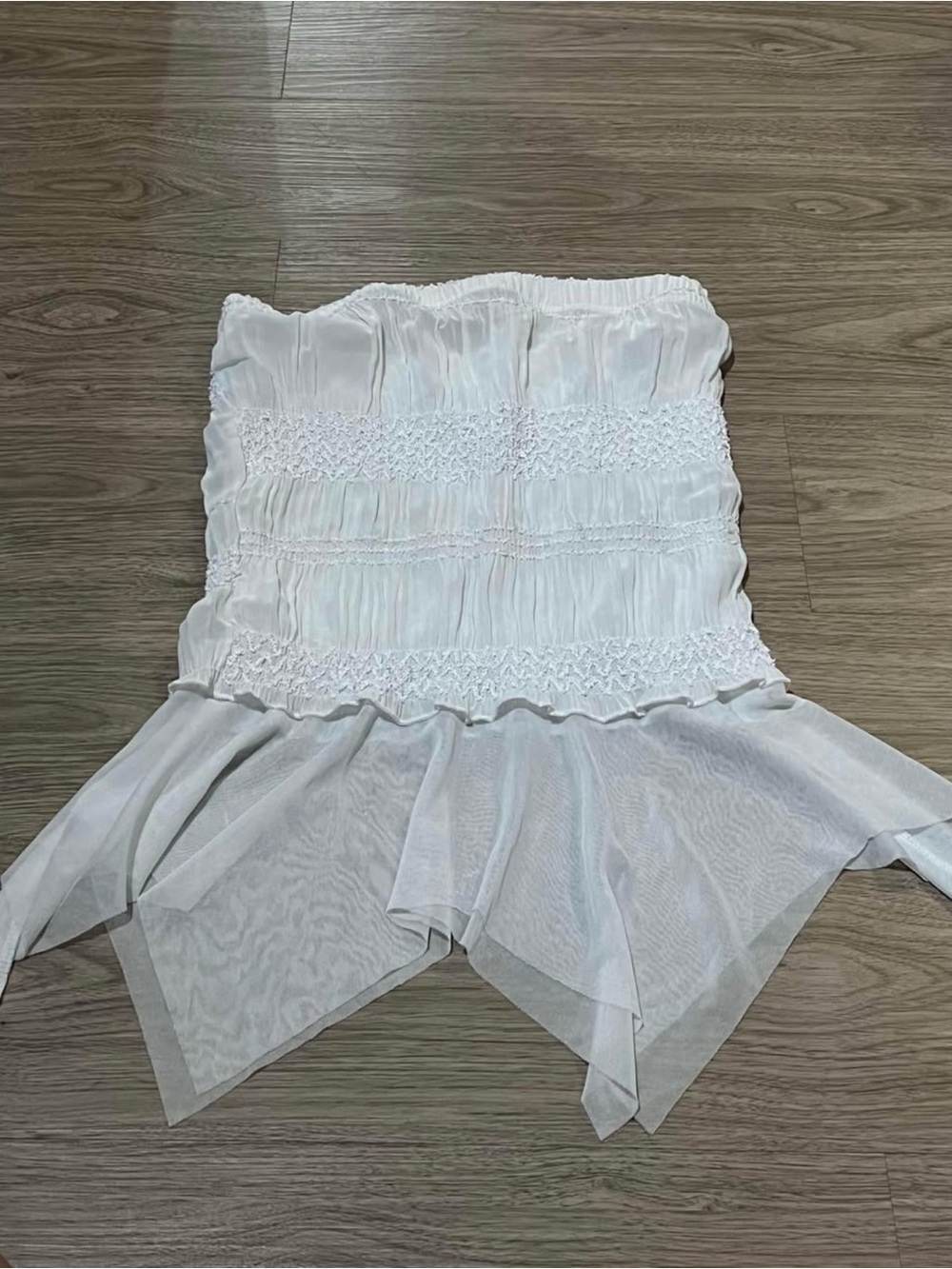 Fairy y2k top White Strapless Smocked Ruffle sheer bottom top